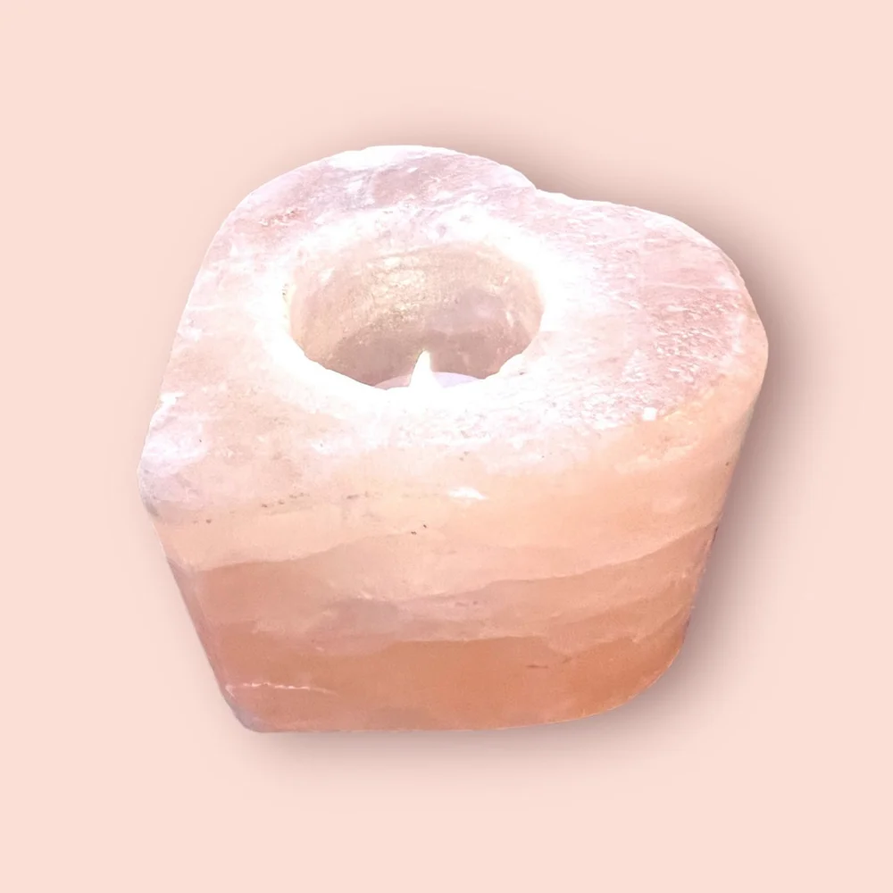 Peach Heart Spa Gift Himalayan Salt Candle Holder BOHO Decor Votive Salt Candle